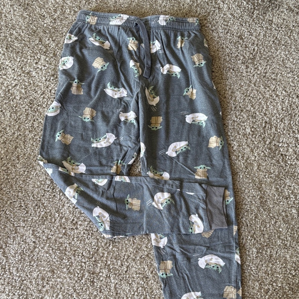 Gray Baby Yoda Print Pajama Bottoms
